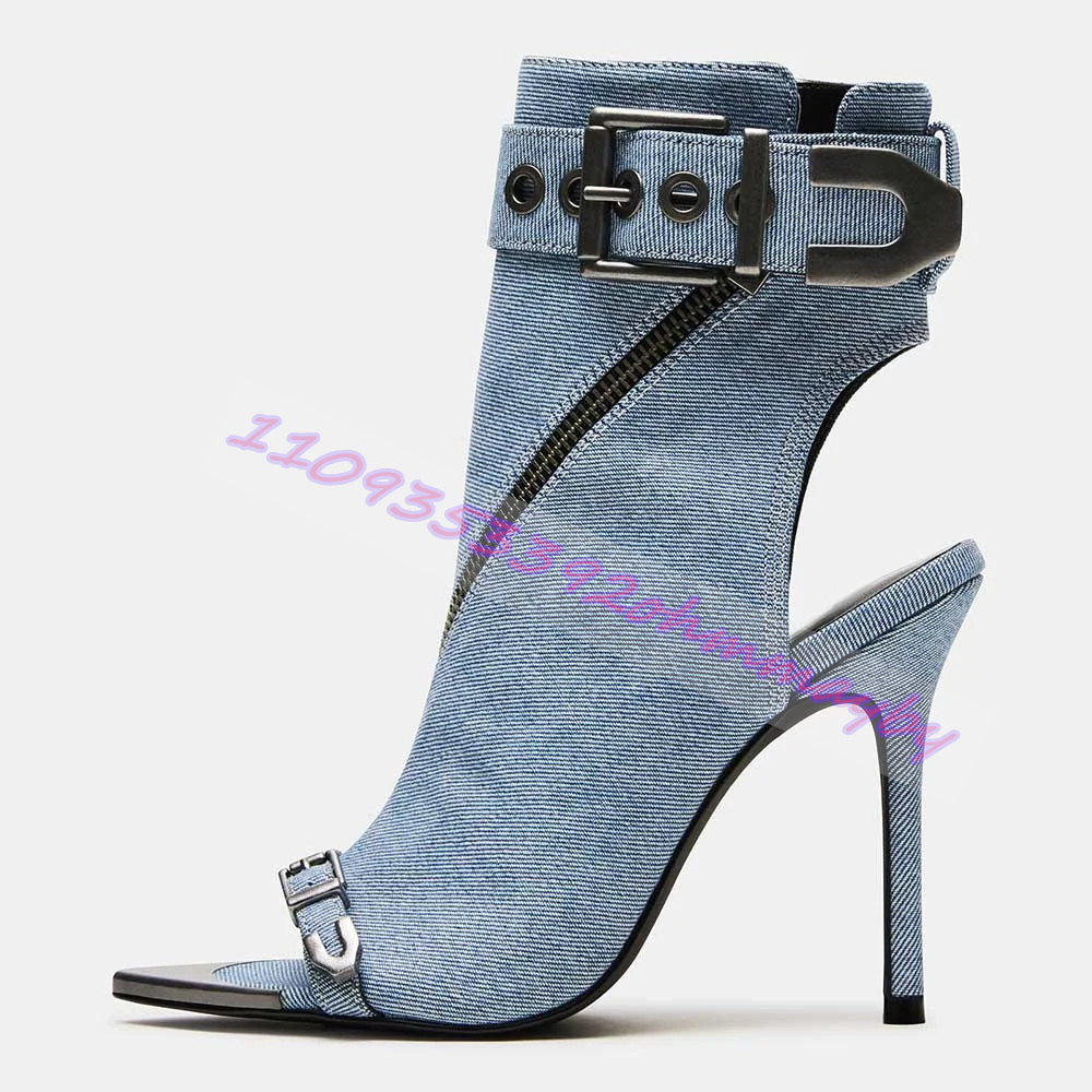 Leather Classic Strap - Bottines d'été en jean bleu à